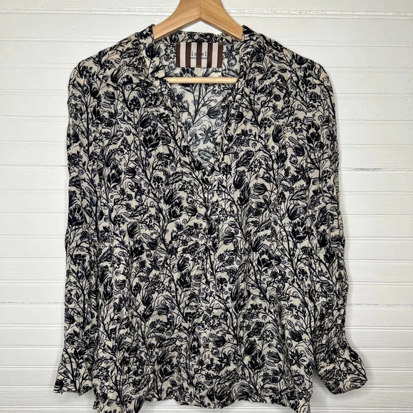 Tinsels Maison Française Women's Floral Print Long Sleeve Button-Down Shirt Sz 2 - Picture 2 of 15